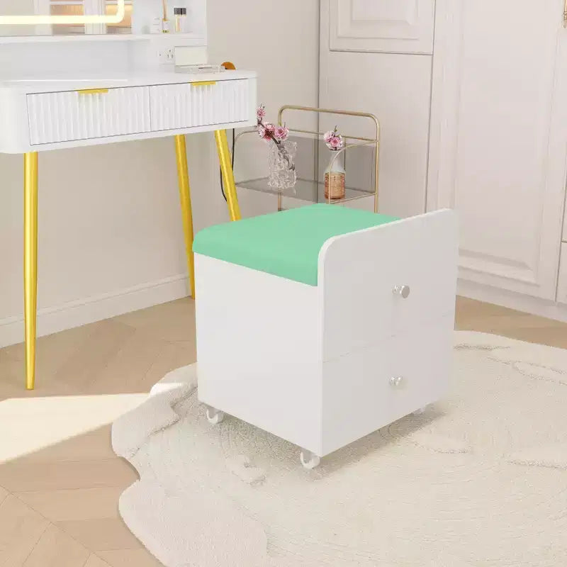 Tabouret de Coiffeuse avec Rangement et Roulettes, Chaise de Maquillage Rembourrée Gain de Place, Banc Ottoman Multifonctionnel, pour Chambre, Salon