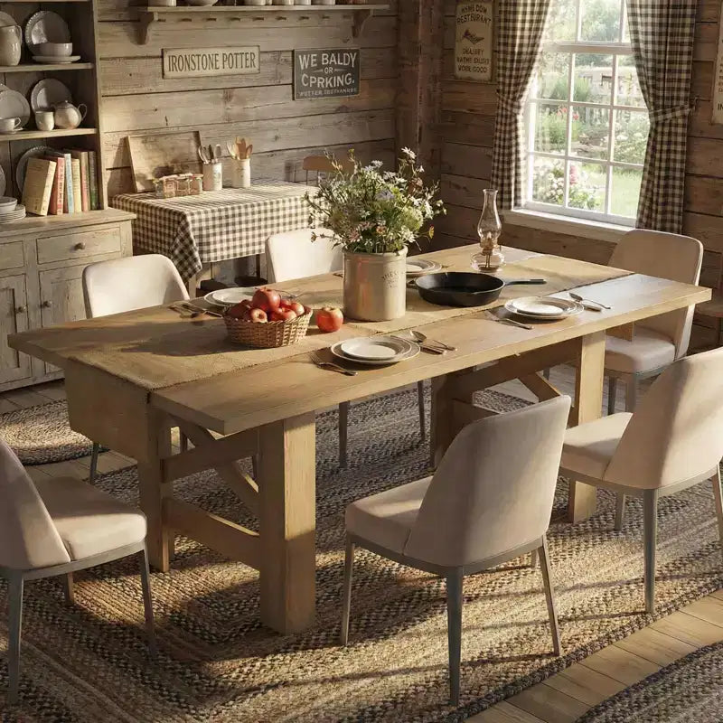 71 Grande Table de Salle à Manger de Ferme pour 6-8 Personnes, Table de Cuisine en Bois Style Grange avec Pieds Triangulaires Robustes, Plateau Épais Uniquement pour Salle à Manger et Bureau