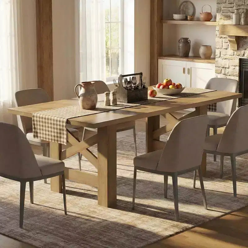71 Grande Table de Salle à Manger de Ferme pour 6-8 Personnes, Table de Cuisine en Bois Style Grange avec Pieds Triangulaires Robustes, Plateau Épais Uniquement pour Salle à Manger et Bureau
