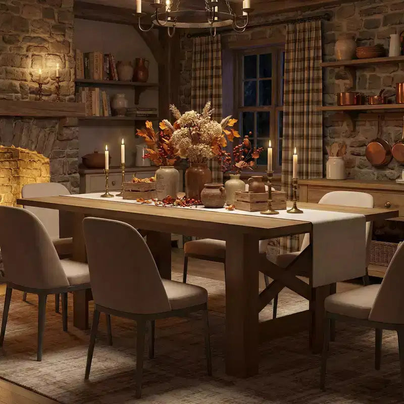 71 Grande Table de Salle à Manger de Ferme pour 6-8 Personnes, Table de Cuisine en Bois Style Grange avec Pieds Triangulaires Robustes, Plateau Épais Uniquement pour Salle à Manger et Bureau