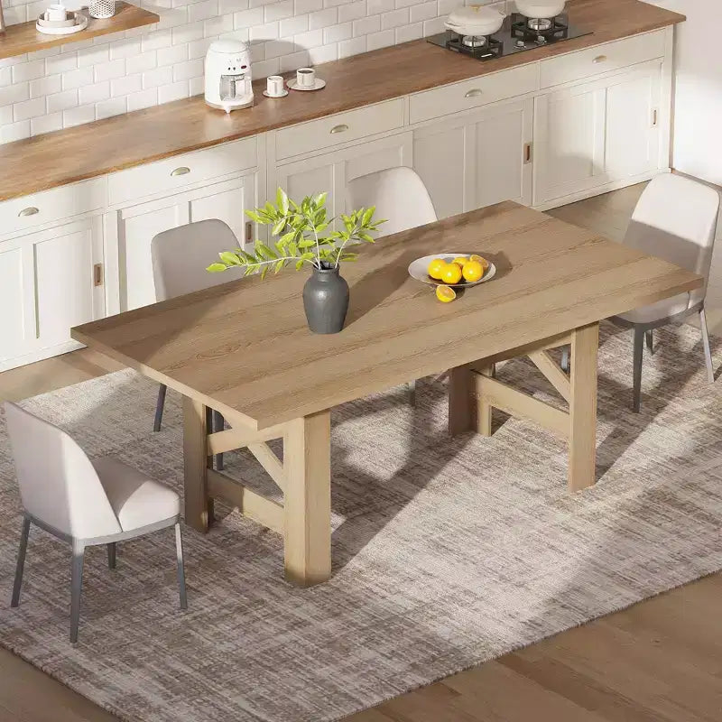 71 Grande Table de Salle à Manger de Ferme pour 6-8 Personnes, Table de Cuisine en Bois Style Grange avec Pieds Triangulaires Robustes, Plateau Épais Uniquement pour Salle à Manger et Bureau