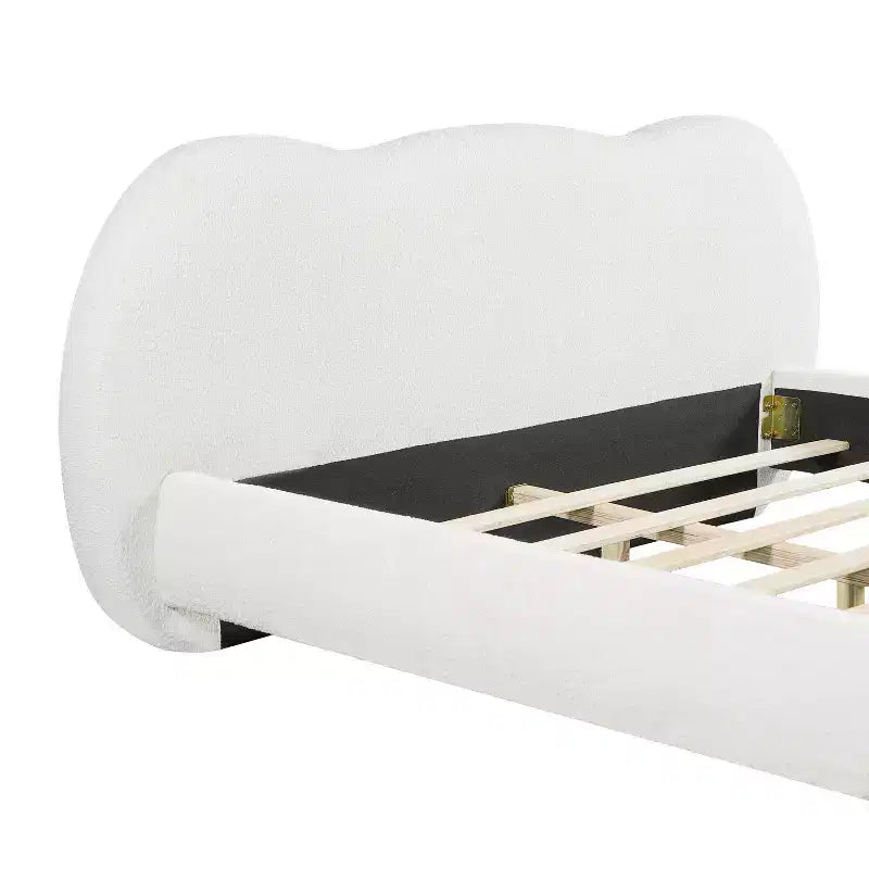 Cadre de Lit Moderne en Bois Sarocha Christopher Knight Home Rembourré Bouclé avec Tête de Lit Courbée et Pieds Ronds