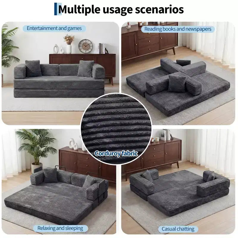 Canapé-lit 80.7, canapé-lit convertible 5 en 1, canapé-lit pliable en velours côtelé pour salon, chambre, appartement et dortoir