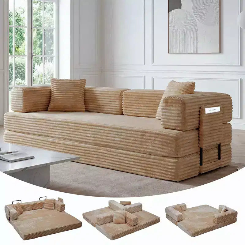 80.7 Sofa Bed,5-in-1 Convertible Sofa Bed ,Folding Corduroy Fabric Couch Bed for Living Room, Bedroom, Apartment & Dorm