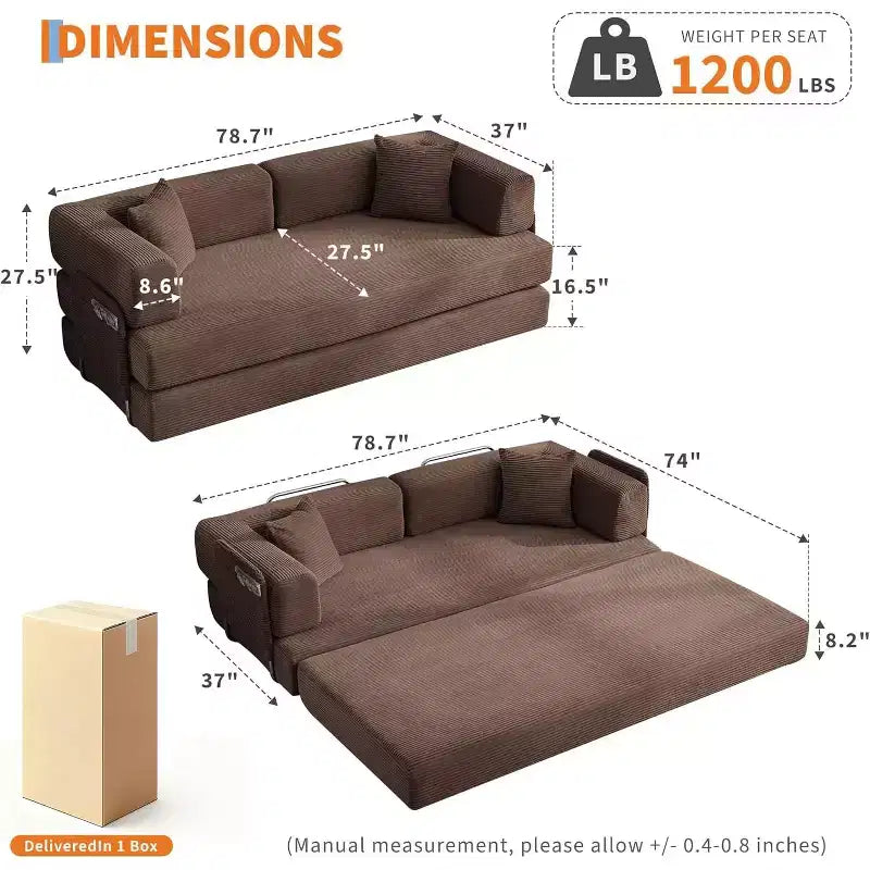 Canapé-lit convertible chaise longue, chaise pliante surdimensionnée de 200 cm avec oreiller, tissu micro-rayé pour salon, appartement, dortoir, chambre d'amis