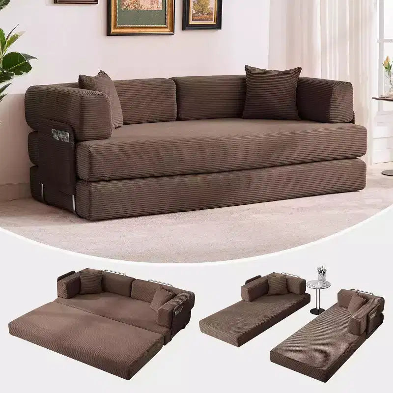 Canapé-lit convertible chaise longue, chaise pliante surdimensionnée de 200 cm avec oreiller, tissu micro-rayé pour salon, appartement, dortoir, chambre d'amis