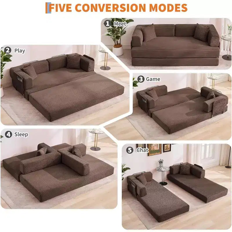 Canapé-lit convertible chaise longue, chaise pliante surdimensionnée de 200 cm avec oreiller, tissu micro-rayé pour salon, appartement, dortoir, chambre d'amis