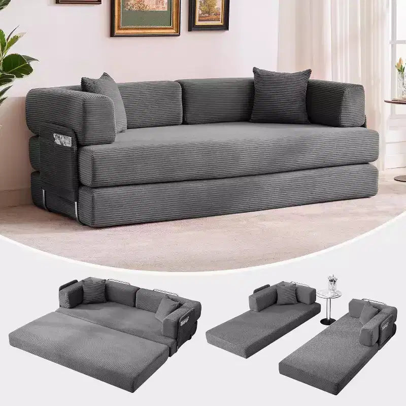Canapé-lit convertible chaise longue, chaise pliante surdimensionnée de 200 cm avec oreiller, tissu micro-rayé pour salon, appartement, dortoir, chambre d'amis