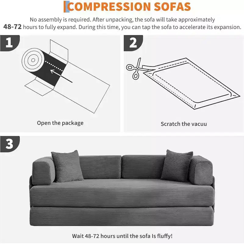 Canapé-lit convertible chaise longue, chaise pliante surdimensionnée de 200 cm avec oreiller, tissu micro-rayé pour salon, appartement, dortoir, chambre d'amis