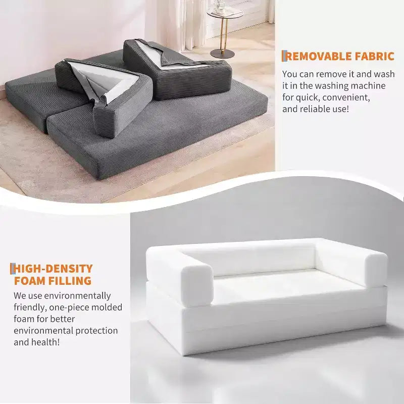 Canapé-lit convertible chaise longue, chaise pliante surdimensionnée de 200 cm avec oreiller, tissu micro-rayé pour salon, appartement, dortoir, chambre d'amis
