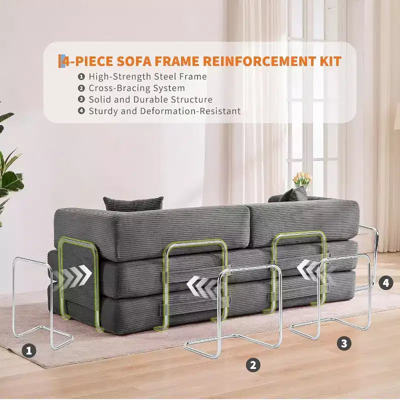 Canapé-lit convertible chaise longue, chaise pliante surdimensionnée de 200 cm avec oreiller, tissu micro-rayé pour salon, appartement, dortoir, chambre d'amis