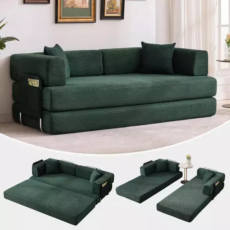 Canapé-lit convertible chaise longue, chaise pliante surdimensionnée de 200 cm avec oreiller, tissu micro-rayé pour salon, appartement, dortoir, chambre d'amis