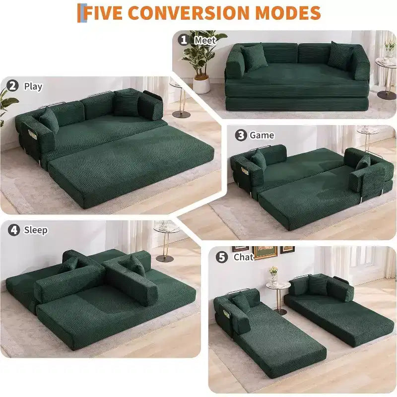 Canapé-lit convertible chaise longue, chaise pliante surdimensionnée de 200 cm avec oreiller, tissu micro-rayé pour salon, appartement, dortoir, chambre d'amis