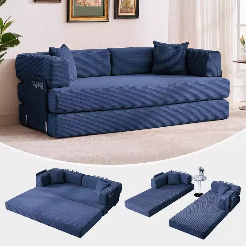 Canapé-lit convertible chaise longue, chaise pliante surdimensionnée de 200 cm avec oreiller, tissu micro-rayé pour salon, appartement, dortoir, chambre d'amis