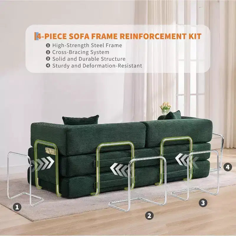 Canapé-lit convertible chaise longue, chaise pliante surdimensionnée de 200 cm avec oreiller, tissu micro-rayé pour salon, appartement, dortoir, chambre d'amis