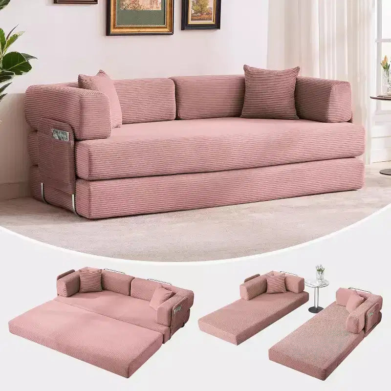 Canapé-lit convertible chaise longue, chaise pliante surdimensionnée de 200 cm avec oreiller, tissu micro-rayé pour salon, appartement, dortoir, chambre d'amis