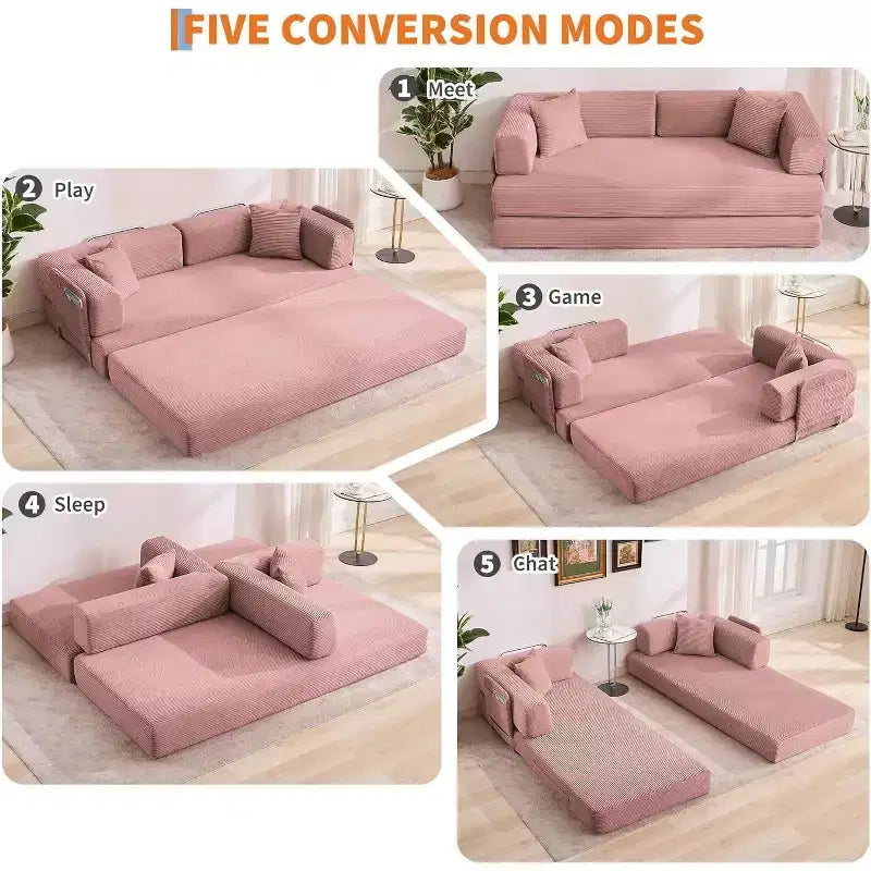 Canapé-lit convertible chaise longue, chaise pliante surdimensionnée de 200 cm avec oreiller, tissu micro-rayé pour salon, appartement, dortoir, chambre d'amis