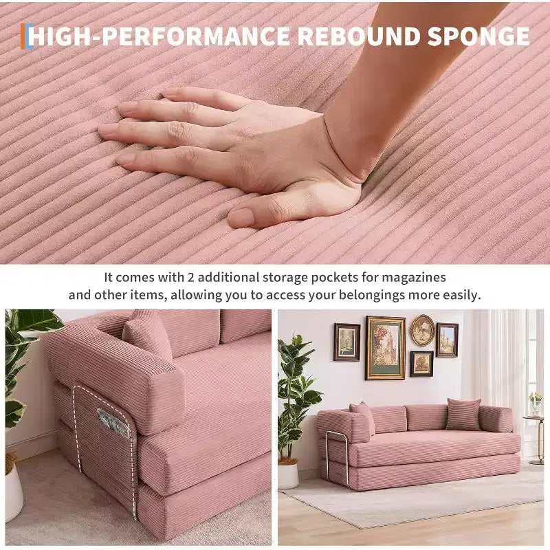Canapé-lit convertible chaise longue, chaise pliante surdimensionnée de 200 cm avec oreiller, tissu micro-rayé pour salon, appartement, dortoir, chambre d'amis