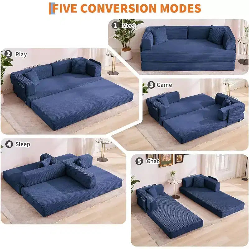 Canapé-lit convertible chaise longue, chaise pliante surdimensionnée de 200 cm avec oreiller, tissu micro-rayé pour salon, appartement, dortoir, chambre d'amis