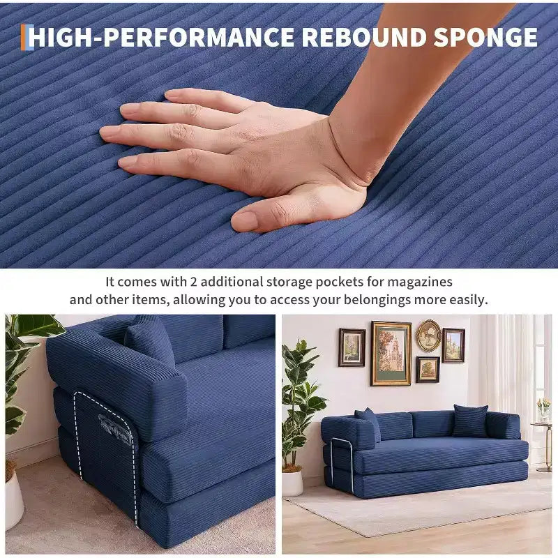 Canapé-lit convertible chaise longue, chaise pliante surdimensionnée de 200 cm avec oreiller, tissu micro-rayé pour salon, appartement, dortoir, chambre d'amis