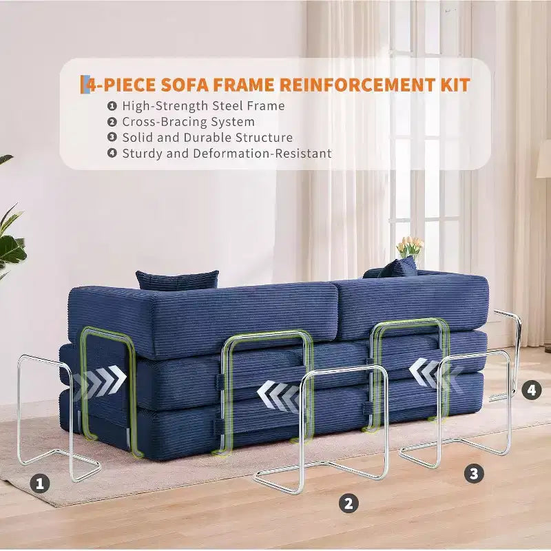 Canapé-lit convertible chaise longue, chaise pliante surdimensionnée de 200 cm avec oreiller, tissu micro-rayé pour salon, appartement, dortoir, chambre d'amis
