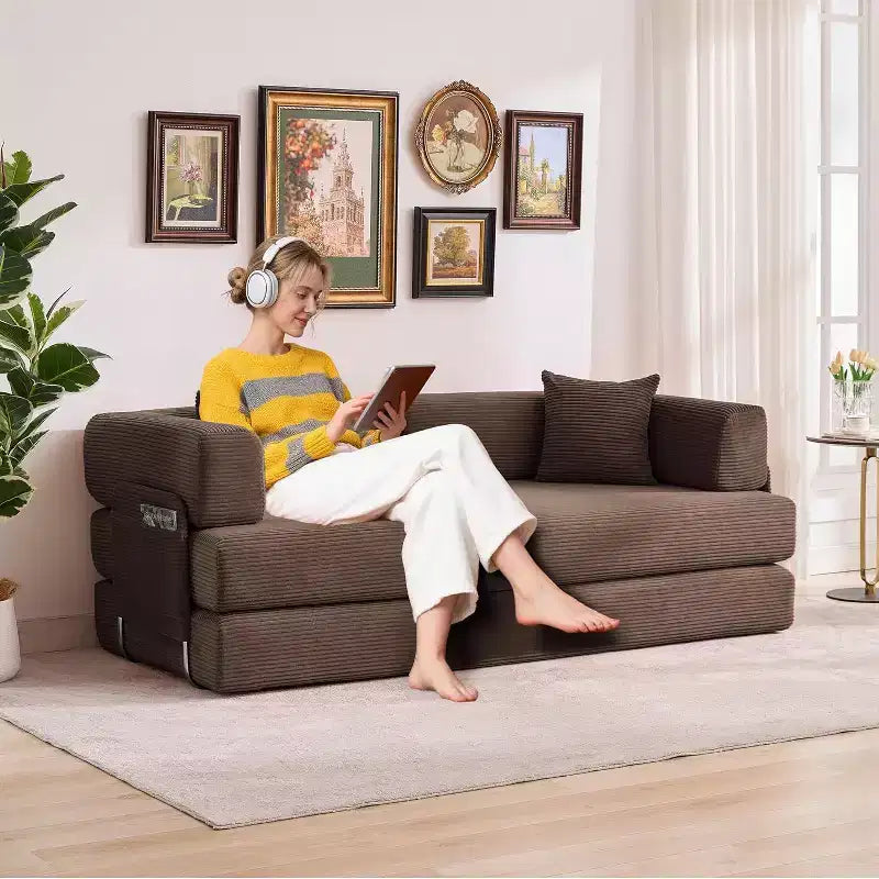 Canapé-lit convertible chaise longue, chaise pliante surdimensionnée de 200 cm avec oreiller, tissu micro-rayé pour salon, appartement, dortoir, chambre d'amis