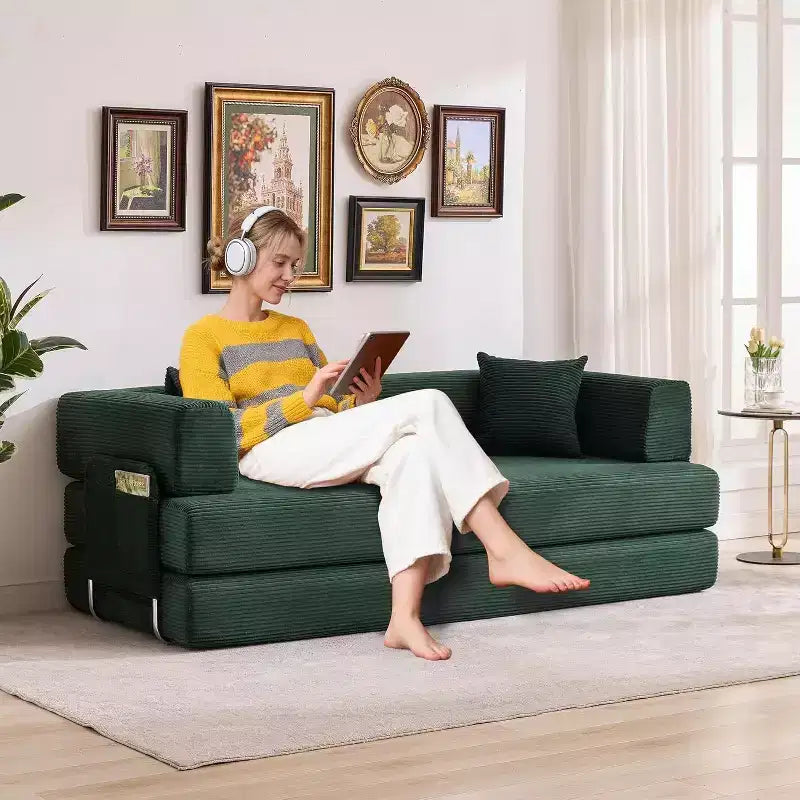 Canapé-lit convertible chaise longue, chaise pliante surdimensionnée de 200 cm avec oreiller, tissu micro-rayé pour salon, appartement, dortoir, chambre d'amis