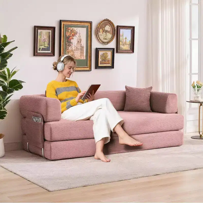 Canapé-lit convertible chaise longue, chaise pliante surdimensionnée de 200 cm avec oreiller, tissu micro-rayé pour salon, appartement, dortoir, chambre d'amis