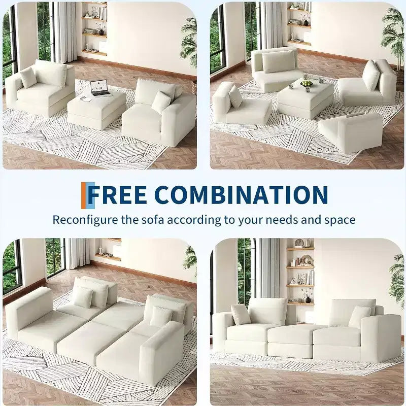 Canapé convertible modulaire de 203 cm, sans assemblage, en tissu moelleux, pour la maison, le salon