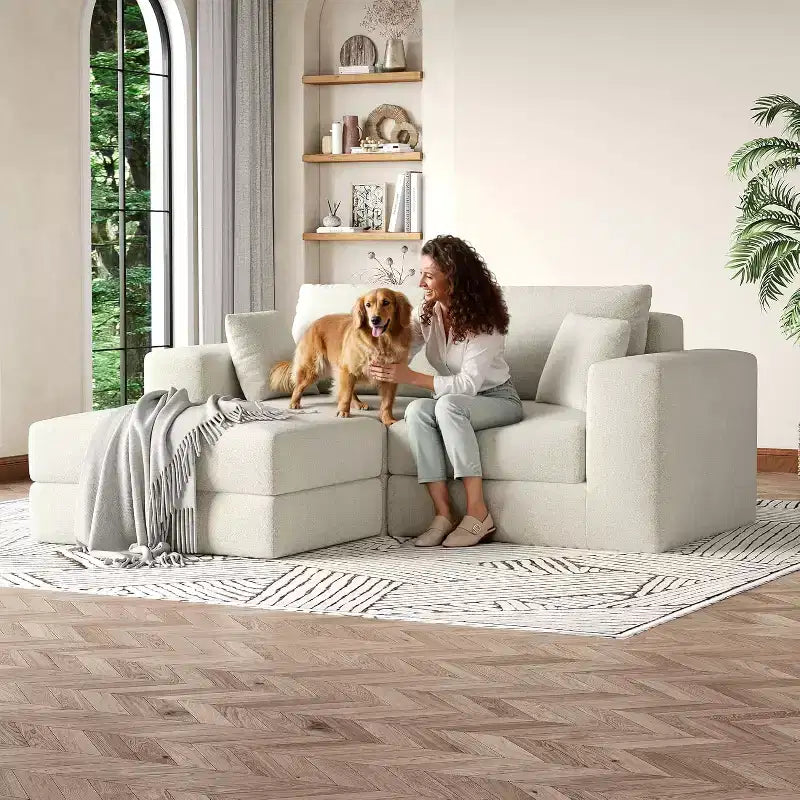 Canapé convertible modulaire de 203 cm, sans assemblage, en tissu moelleux, pour la maison, le salon