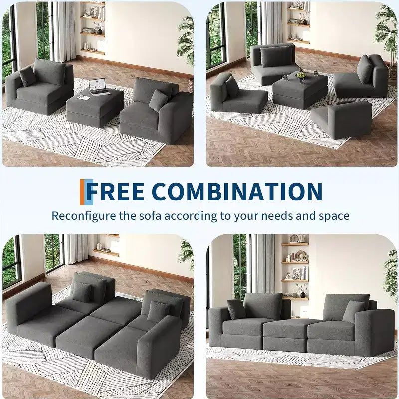 Canapé convertible modulaire de 203 cm, sans assemblage, en tissu moelleux, pour la maison, le salon