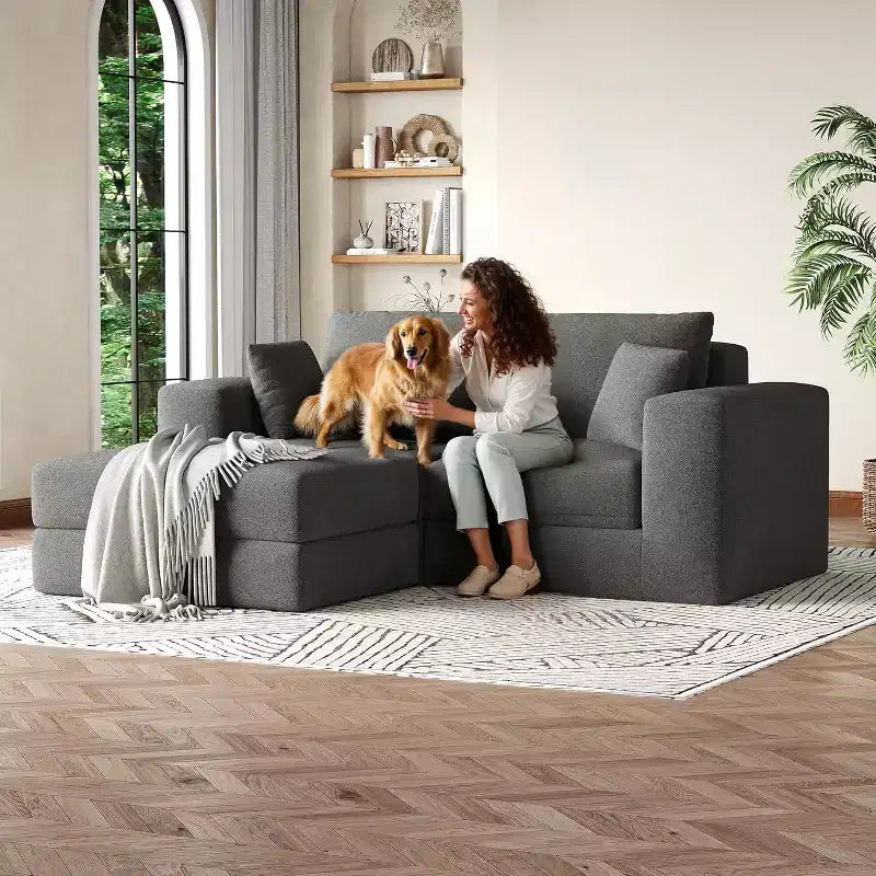 Canapé convertible modulaire de 203 cm, sans assemblage, en tissu moelleux, pour la maison, le salon
