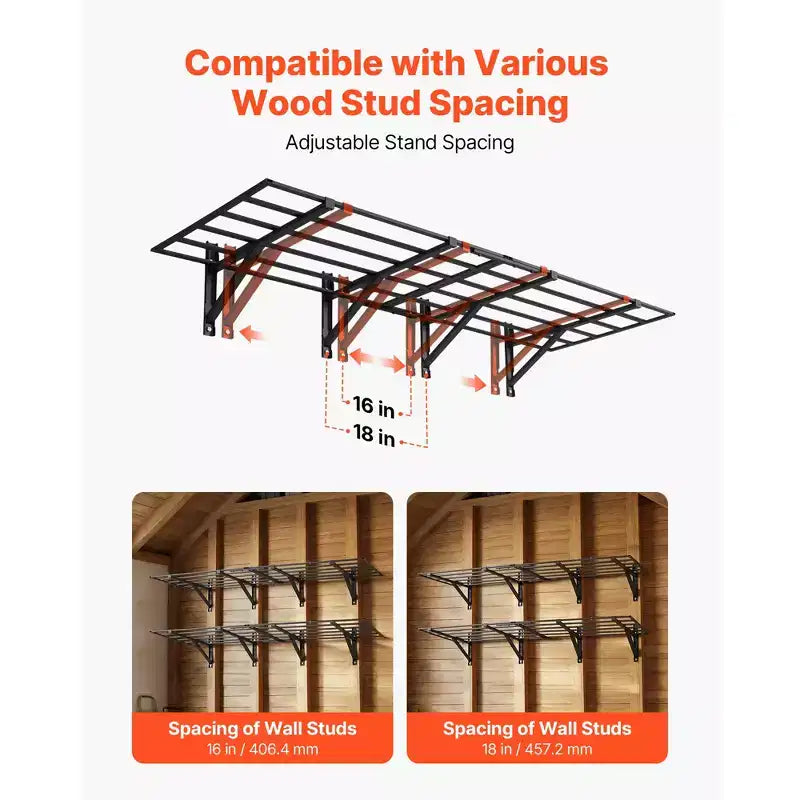 VEVOR Étagère de garage murale robuste à 2 niveaux, lot de 4 unités d'étagères murales en acier de 60 x 90 cm, 60 x 180 cm chacune, capacité de charge totale de 725 kg, noir