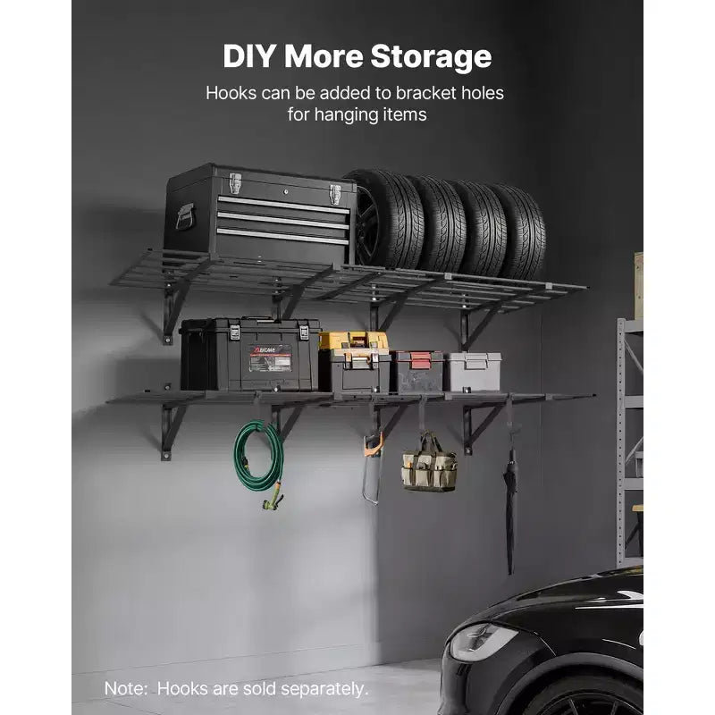 VEVOR Étagère de garage murale robuste à 2 niveaux, lot de 4 unités d'étagères murales en acier de 60 x 90 cm, 60 x 180 cm chacune, capacité de charge totale de 725 kg, noir
