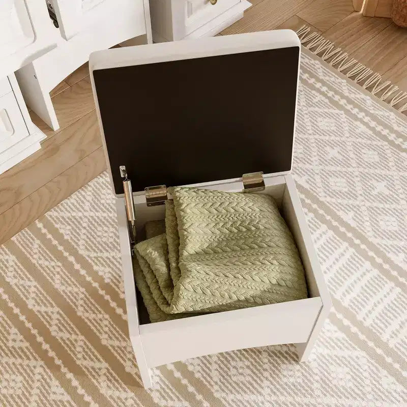 Coiffeuse Classique Whisen, Coiffeuse de Maquillage avec Miroir, Tabouret Rembourré et 9 Tiroirs de Rangement - Blanc