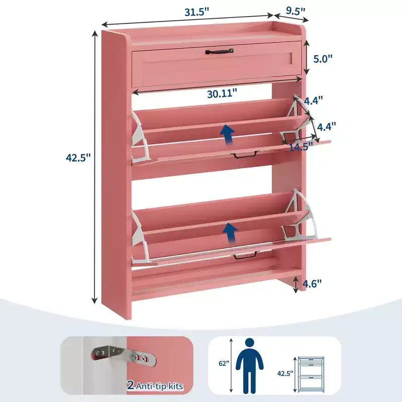 Meuble de rangement pour chaussures avec 2 tiroirs basculants, étagère à chaussures autoportante avec étagère réglable, organiseur de chaussures en bois dissimulé pour entrée, salon