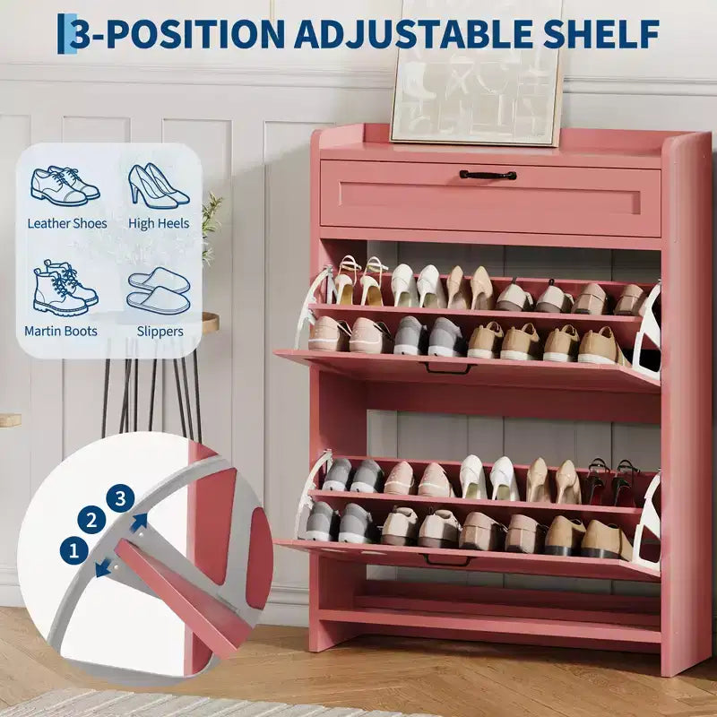 Meuble de rangement pour chaussures avec 2 tiroirs basculants, étagère à chaussures autoportante avec étagère réglable, organiseur de chaussures en bois dissimulé pour entrée, salon