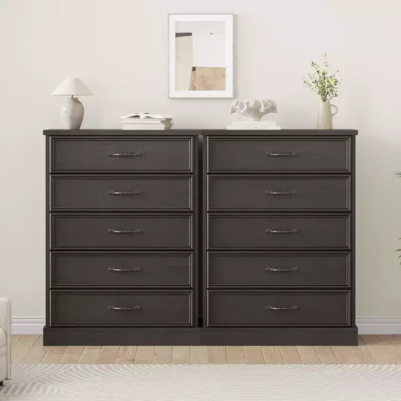 Commode Acekool Mid-Century, Meuble de Rangement à 5 Tiroirs avec Poignées Métalliques, Commode en Bois pour Chambre à Coucher Salon