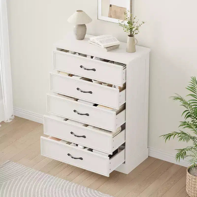 Commode Acekool Mid-Century, Meuble de Rangement à 5 Tiroirs avec Poignées Métalliques, Commode en Bois pour Chambre à Coucher Salon