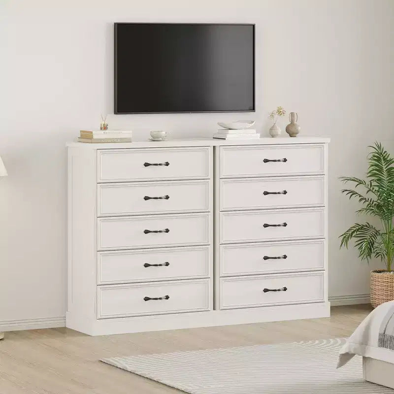Commode Acekool Mid-Century, Meuble de Rangement à 5 Tiroirs avec Poignées Métalliques, Commode en Bois pour Chambre à Coucher Salon