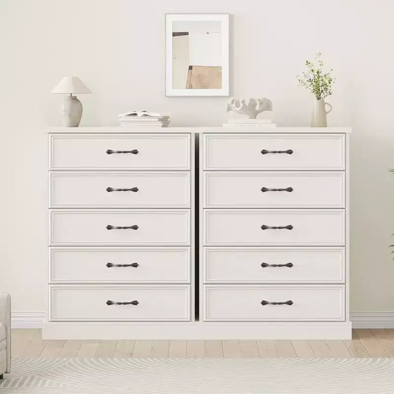 Commode Acekool Mid-Century, Meuble de Rangement à 5 Tiroirs avec Poignées Métalliques, Commode en Bois pour Chambre à Coucher Salon