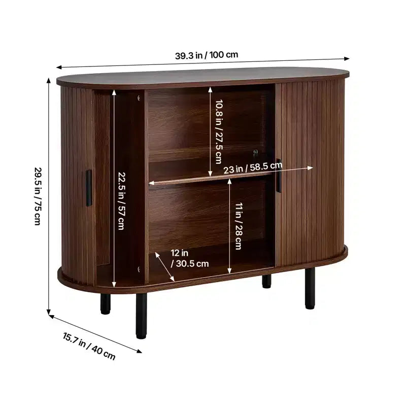 Meuble de bar à café VEVOR, Table de bar à café cannelée style Mid-Century, Meuble buffet avec 2 portes coulissantes, Station de buffet, Noyer