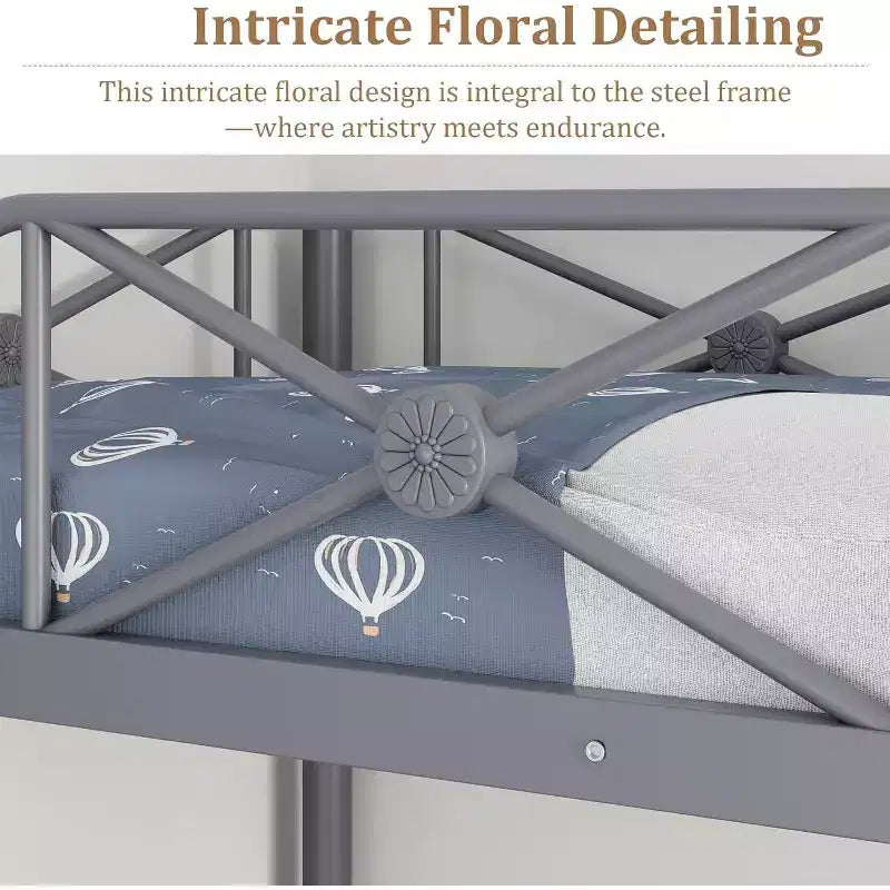 Cadre de lit mezzanine métallique double, lit surélevé en acier robuste avec barrières de sécurité, design peu encombrant pour chambre d'enfant, dortoir ou salle de classe