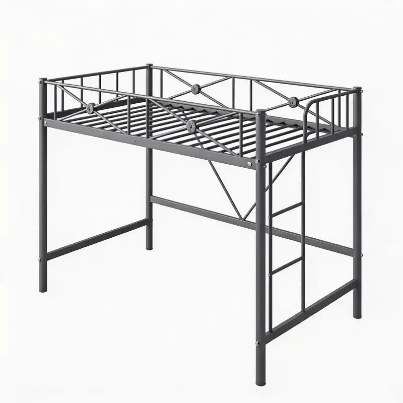 Cadre de lit mezzanine métallique double, lit surélevé en acier robuste avec barrières de sécurité, design peu encombrant pour chambre d'enfant, dortoir ou salle de classe
