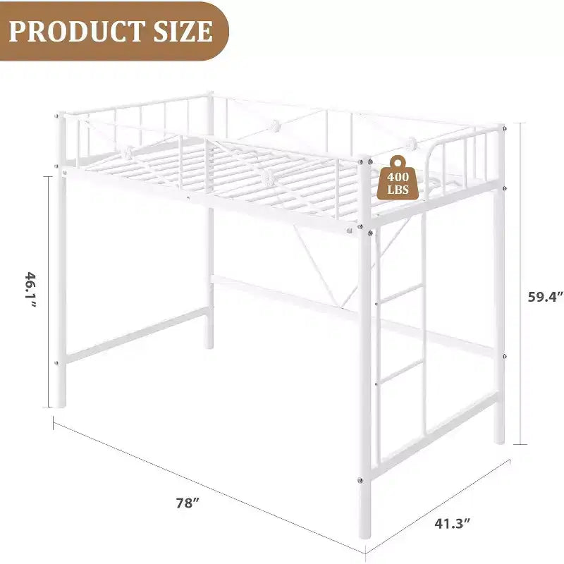 Cadre de lit mezzanine métallique double, lit surélevé en acier robuste avec barrières de sécurité, design peu encombrant pour chambre d'enfant, dortoir ou salle de classe