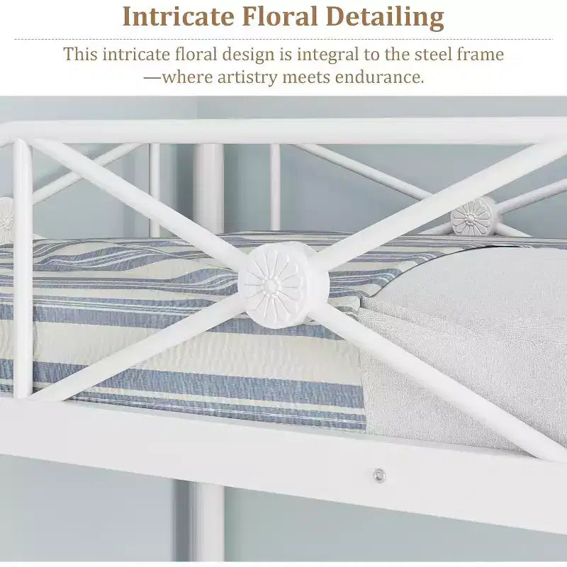 Cadre de lit mezzanine métallique double, lit surélevé en acier robuste avec barrières de sécurité, design peu encombrant pour chambre d'enfant, dortoir ou salle de classe