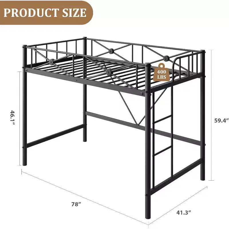Cadre de lit mezzanine métallique double, lit surélevé en acier robuste avec barrières de sécurité, design peu encombrant pour chambre d'enfant, dortoir ou salle de classe