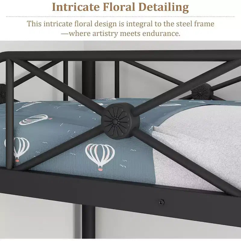 Cadre de lit mezzanine métallique double, lit surélevé en acier robuste avec barrières de sécurité, design peu encombrant pour chambre d'enfant, dortoir ou salle de classe