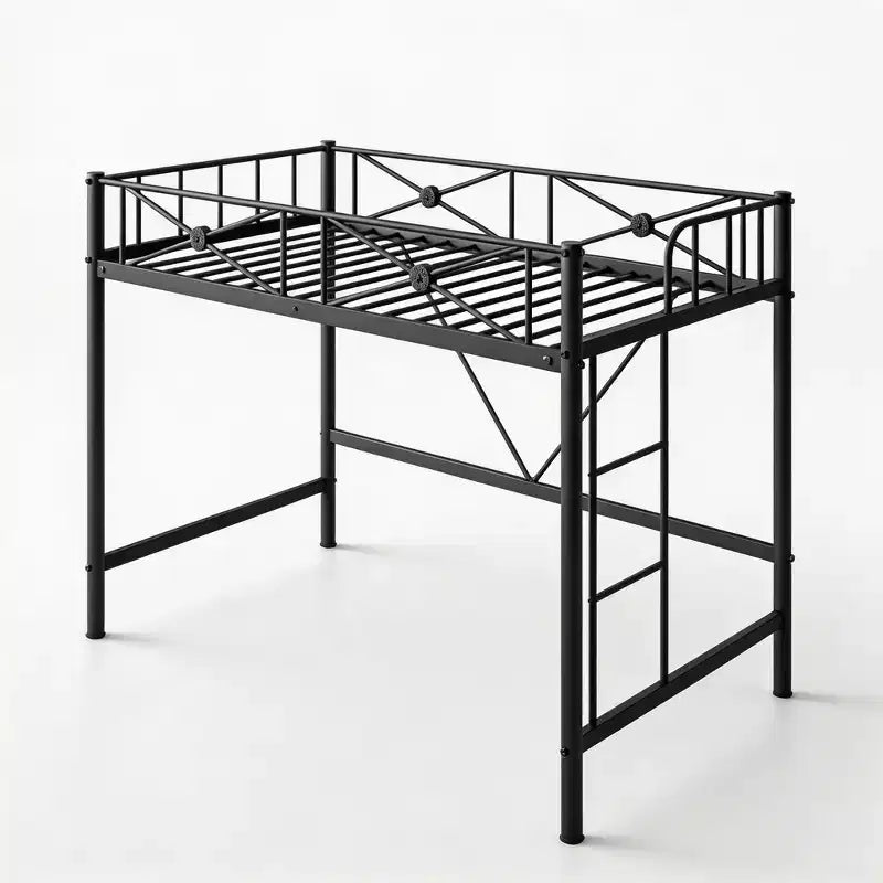 Cadre de lit mezzanine métallique double, lit surélevé en acier robuste avec barrières de sécurité, design peu encombrant pour chambre d'enfant, dortoir ou salle de classe