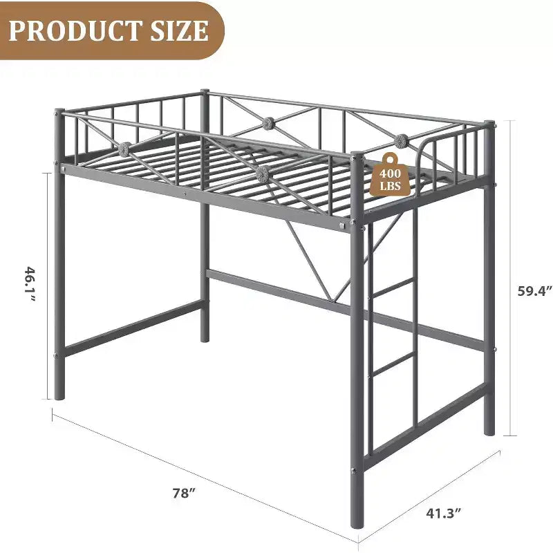 Cadre de lit mezzanine métallique double, lit surélevé en acier robuste avec barrières de sécurité, design peu encombrant pour chambre d'enfant, dortoir ou salle de classe